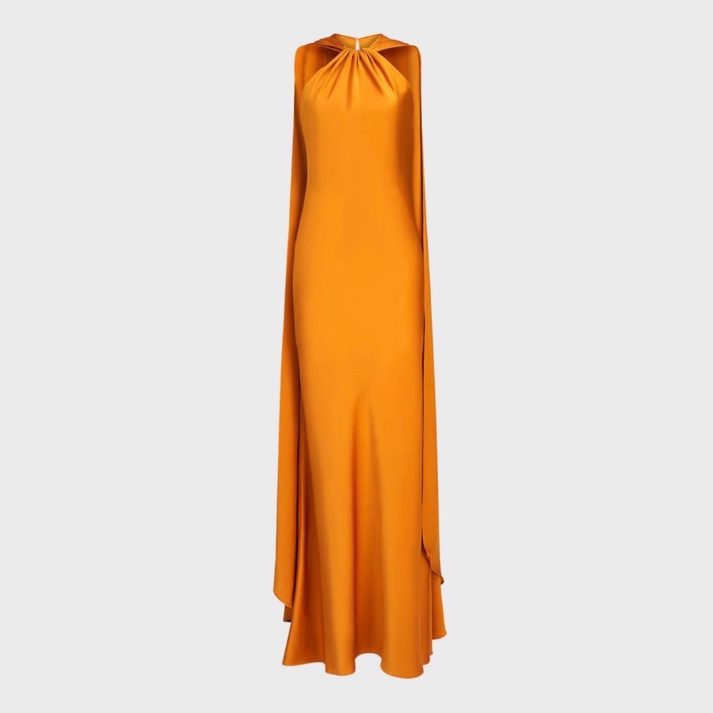 NEW Halston Heritage Satin Reta Cape Maxi Dress Gown Sz 2 - Picture 6 of 11